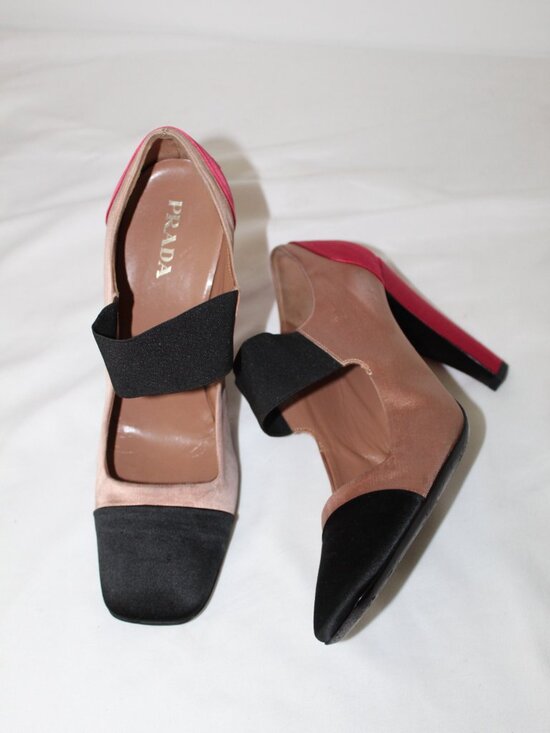 Prada Shoes - PRADA Satin Colorblocked Mary Jane Heels Pumps Stretch Band 40